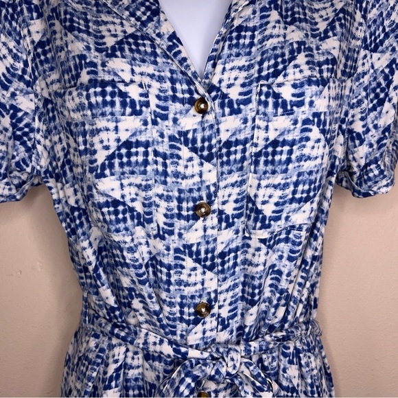 SMALL SONOMA BLUE WHITE BELTED DRESS SHORT SLEEVE MIDI LENGTH RAYON COASTAL - Picture 5 of 14
